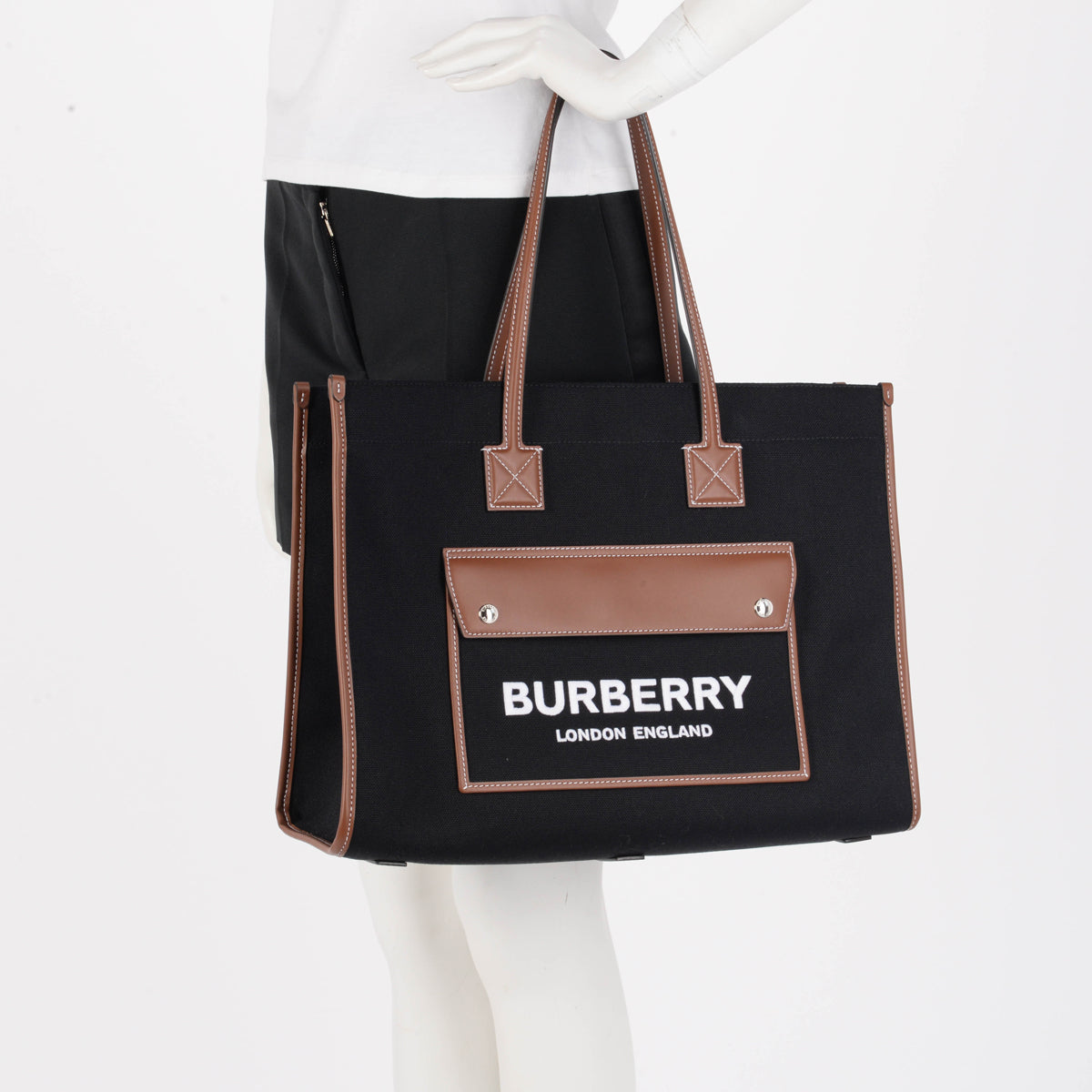 Burberry Black Canvas Medium Freya Tote