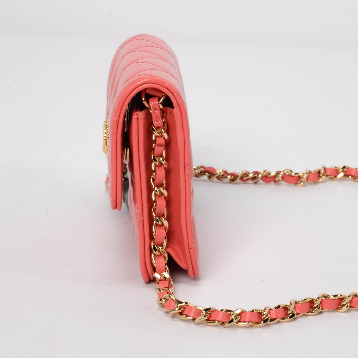 Chanel Coral Lambskin CC Clutch With Chain