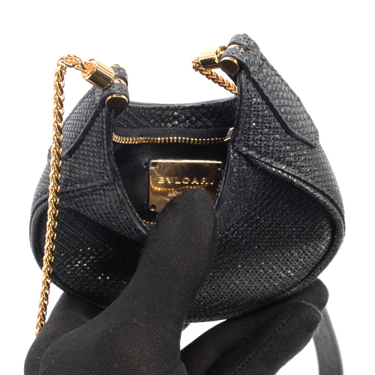 Bulgari Black Embossed Leather Serpenti Ellipse Micro Bag