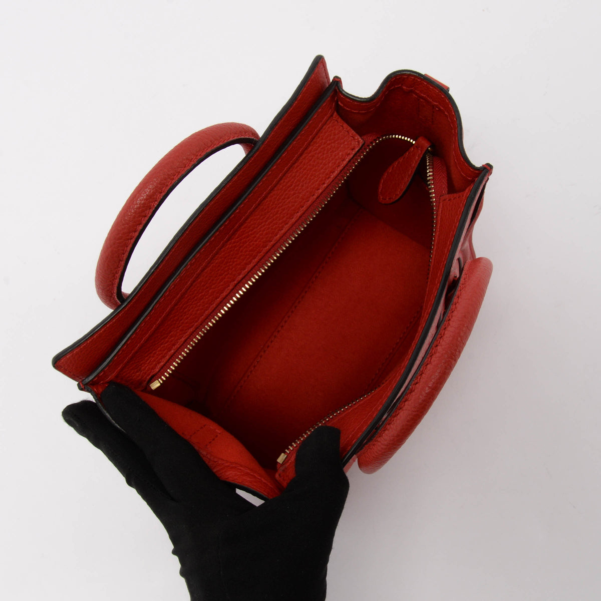 Celine Poppy Red Drummed Calfskin Micro Luggage Tote