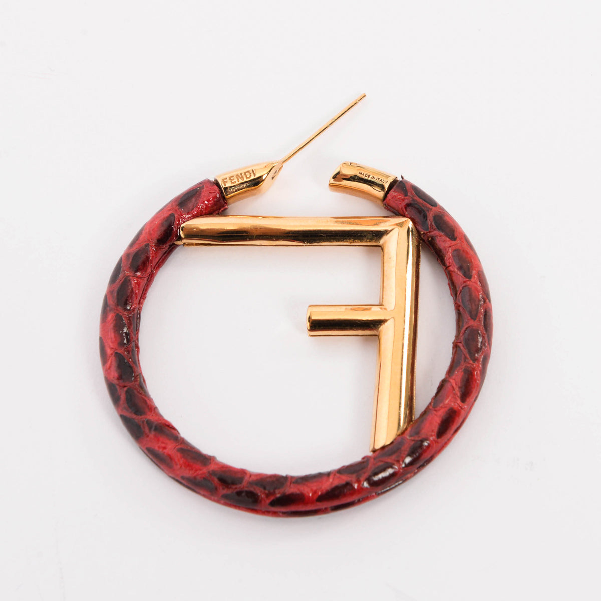 Fendi Red Snakeskin F is Fendi Hoop Earrings