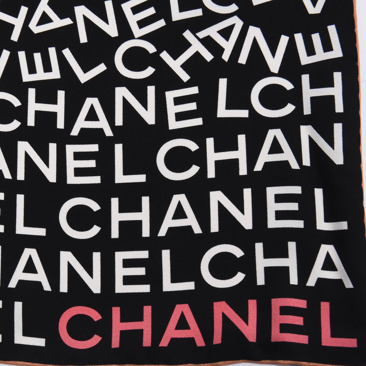 Chanel Black & White Silk Spellout CC Scarf 90