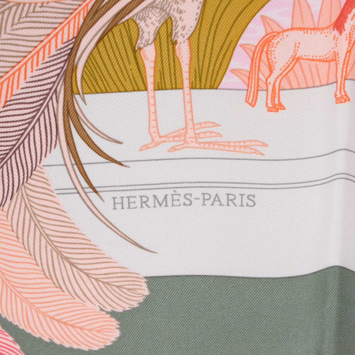 Hermes Kaki Silk Precious Paradise Scarf