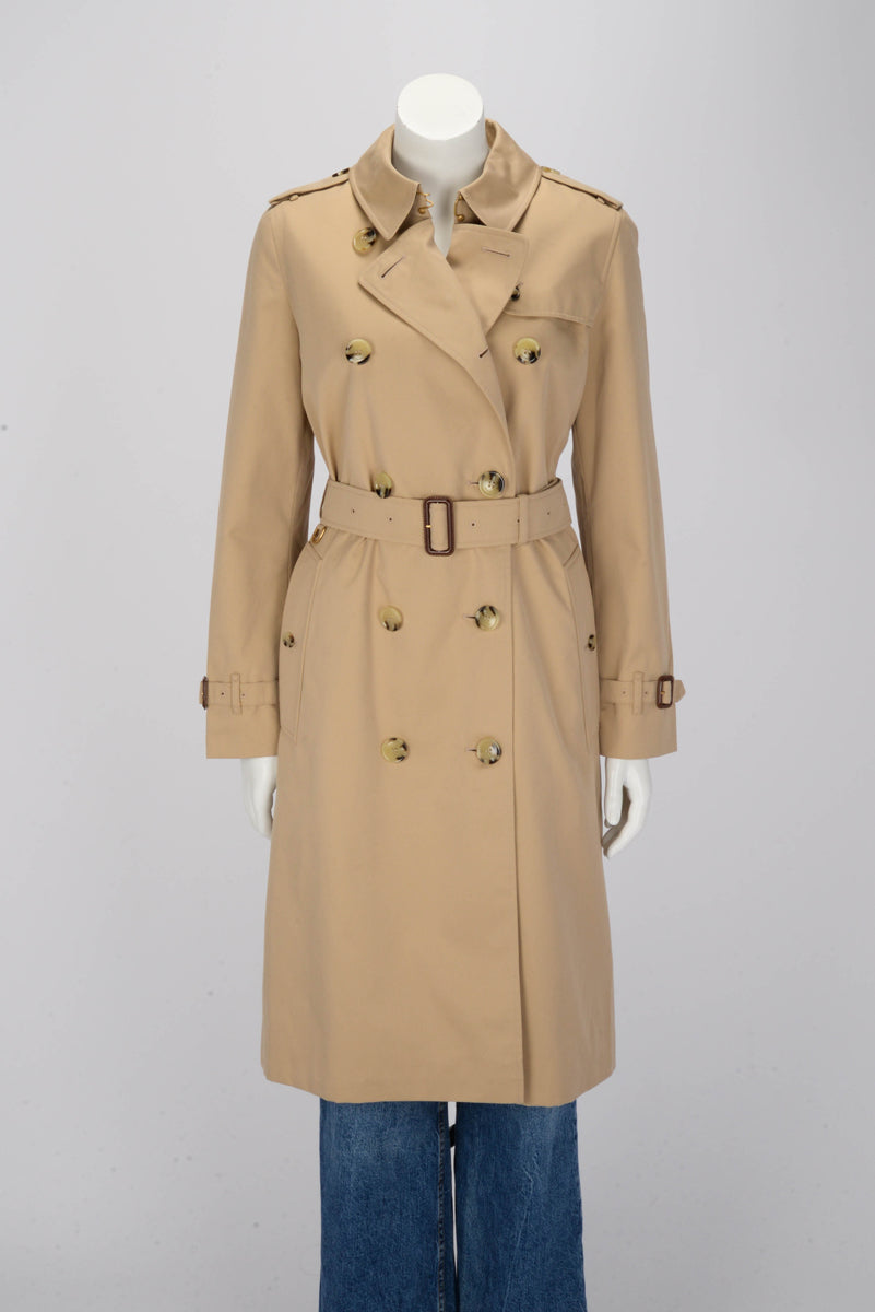 Burberry Honey Cotton Kensignton Mid-Length Trench Coat UK 8