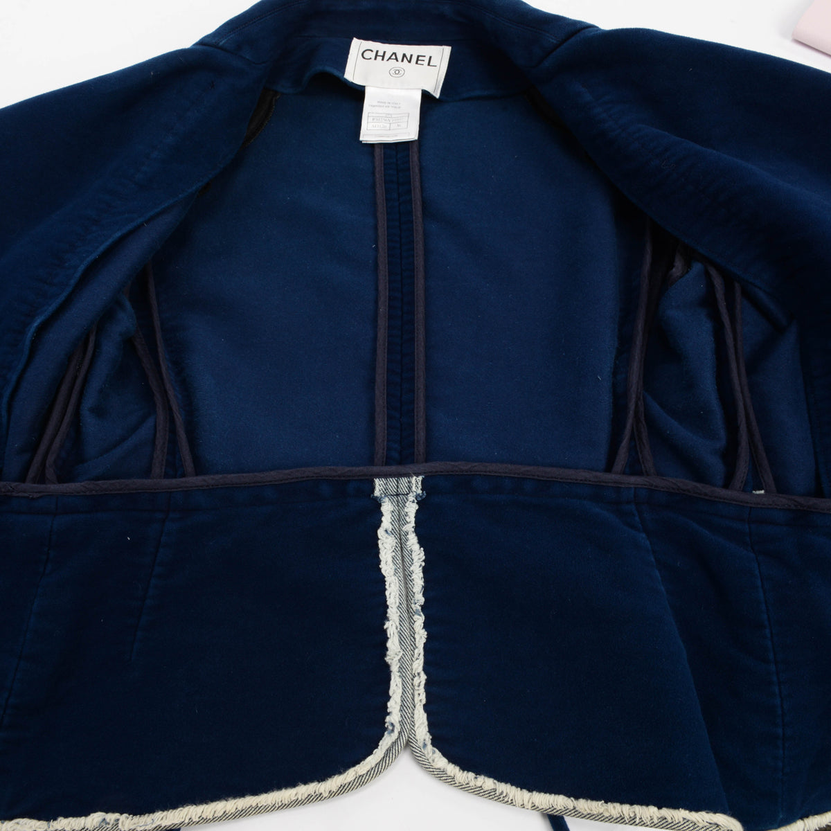 Chanel Blue Velvet Frayed Edge Corset Jacket FR 36