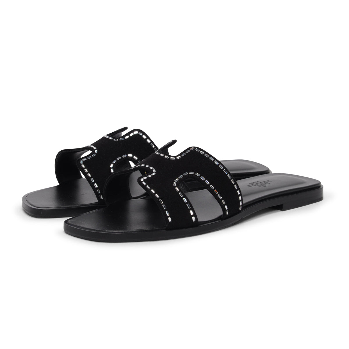 Hermes Black Suede Crystal Oran Sandals 38