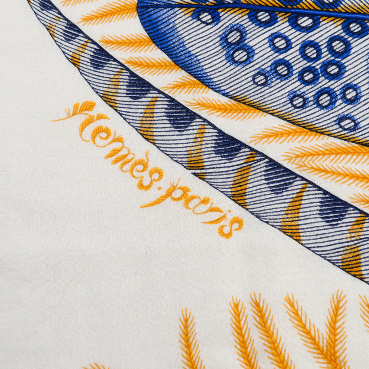 Hermes Blue Cashmere & Silk Plumes en Fete Shawl 140