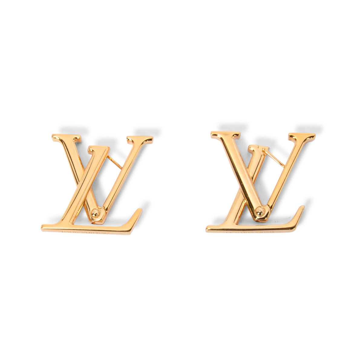 Louis Vuitton Gold Tone Macro LV Earrings