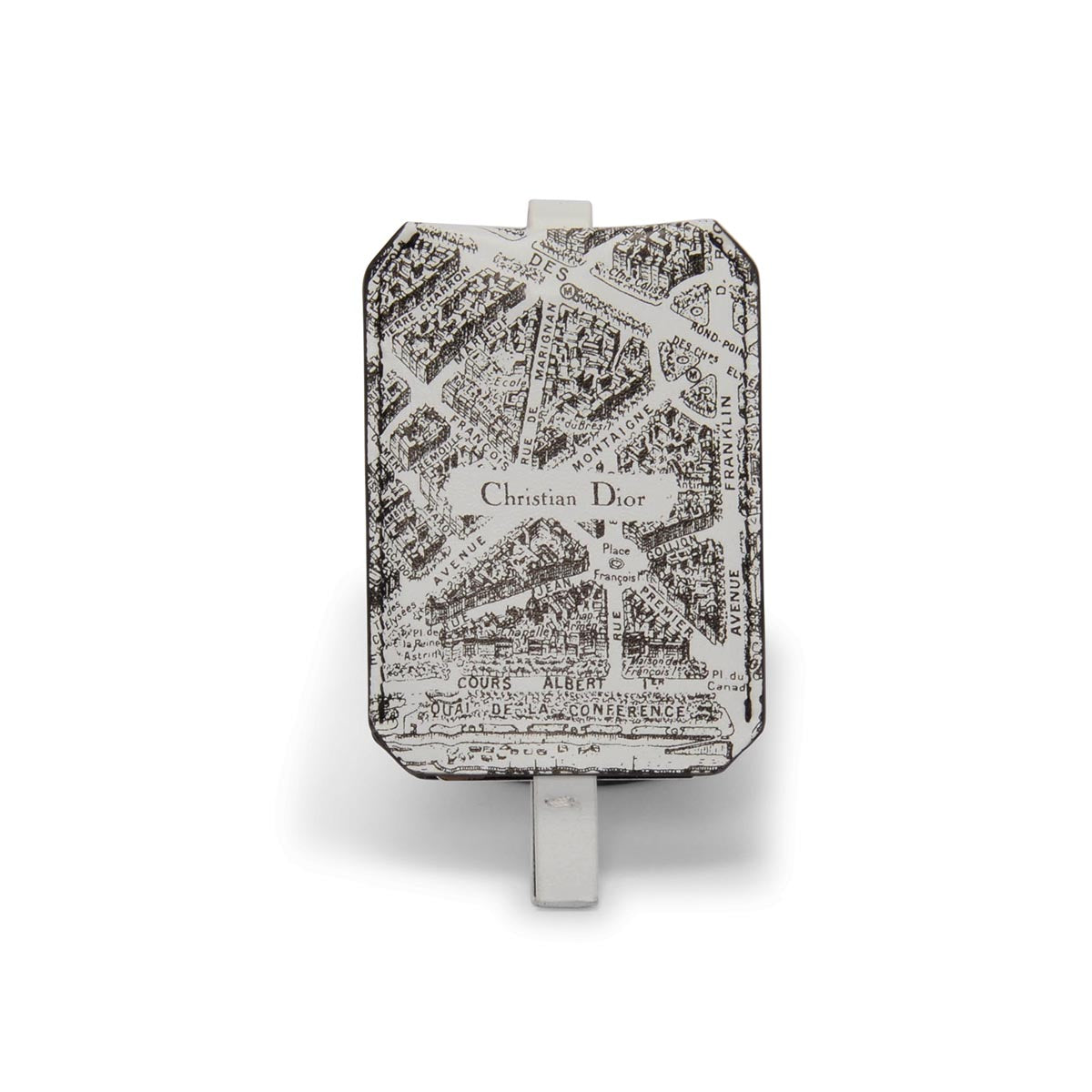 Dior Black & White Leather Plan De Paris Luggage Tag