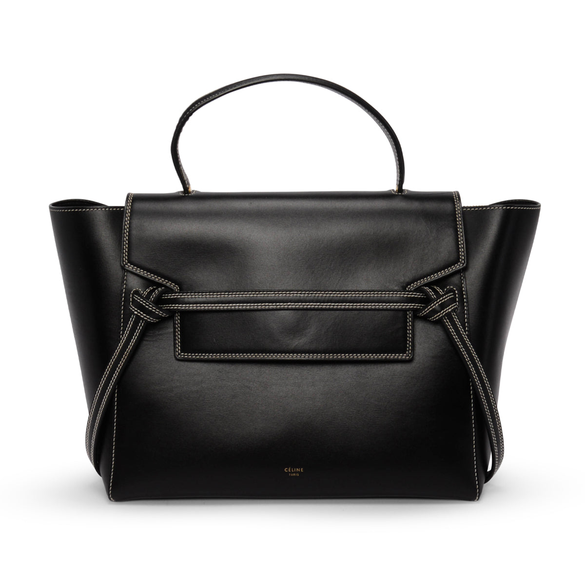 Celine Black Smooth Calfskin Double Stitching Mini Belt Bag