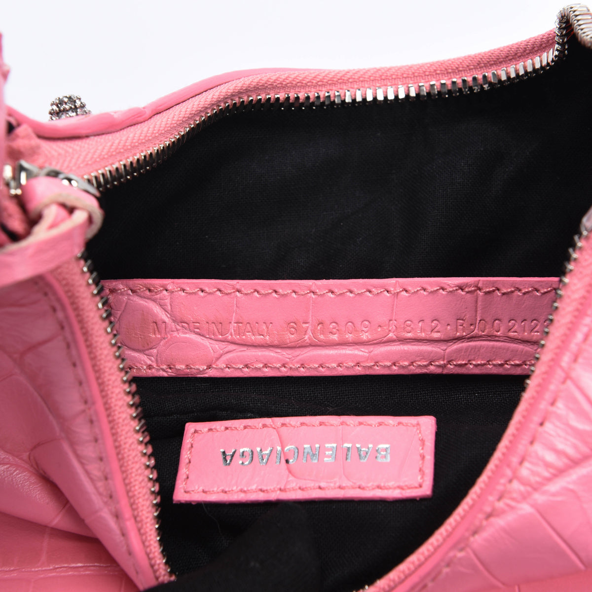 Balenciaga Pink Croc Embossed Le Cagole XS Bag