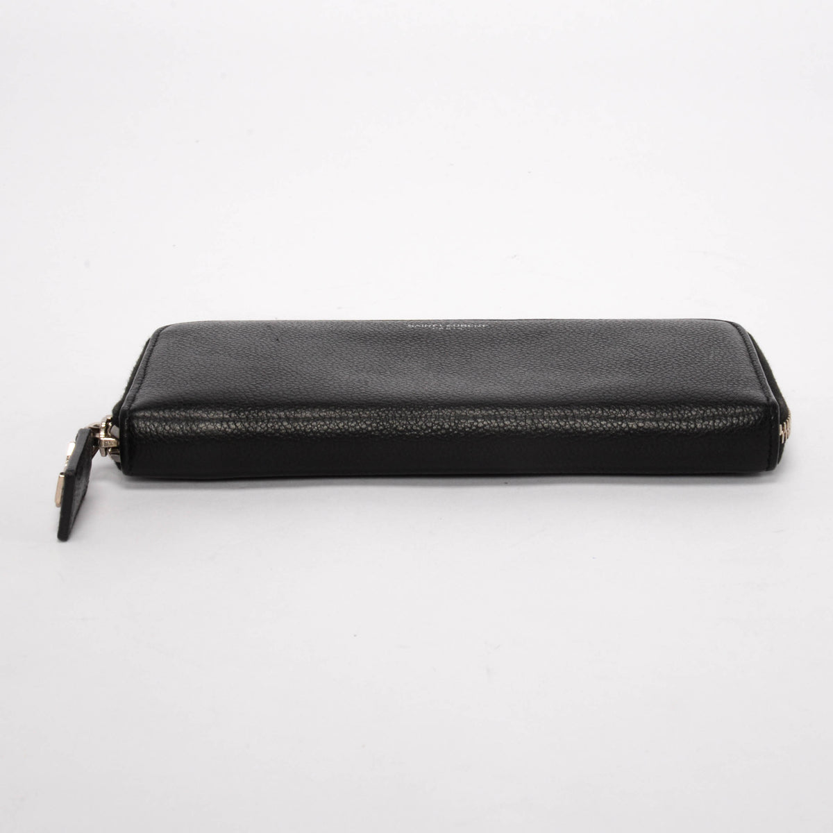 Saint Laurent Black Grained Leather Zip Around Wallet