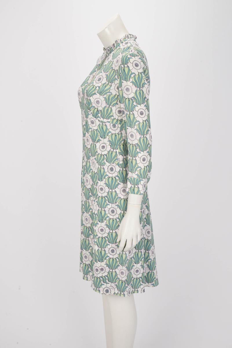 Prada Green Printed Floral Long Sleeve Dress IT 40