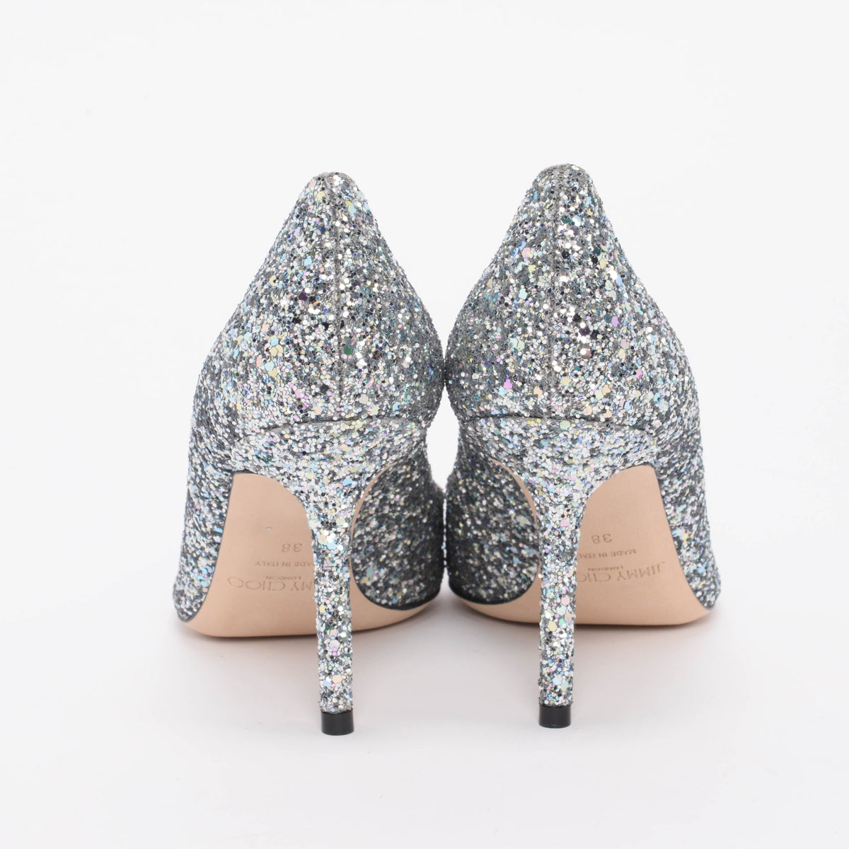 Jimmy Choo Silver Glitter Love Pumps 38