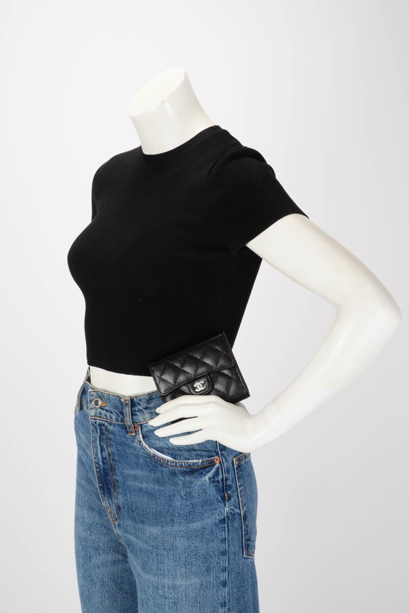 Chanel Black Quilted Caviar Small Classic Flap Wallet