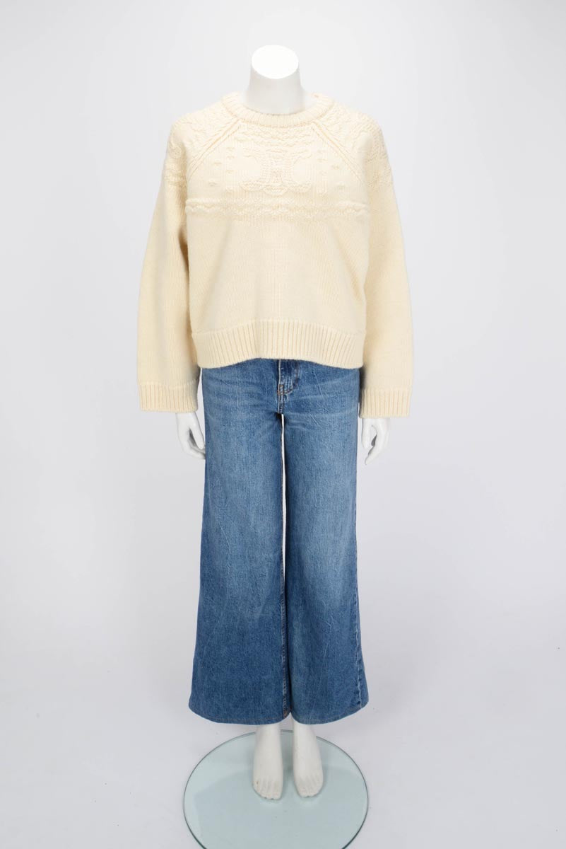 Celine Ecru Wool Knit Triomphe Sweater M