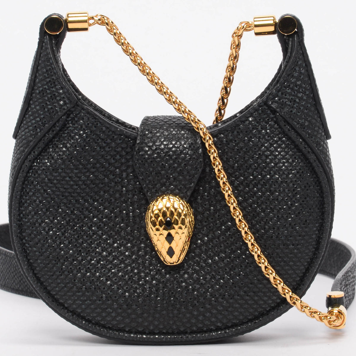 Bulgari Black Embossed Leather Serpenti Ellipse Micro Bag