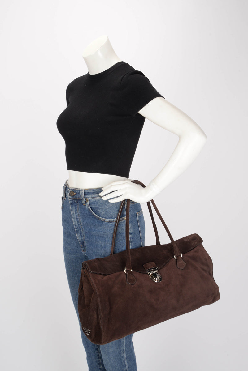 Prada Moro Brown Suede Easy Shoulder Bag