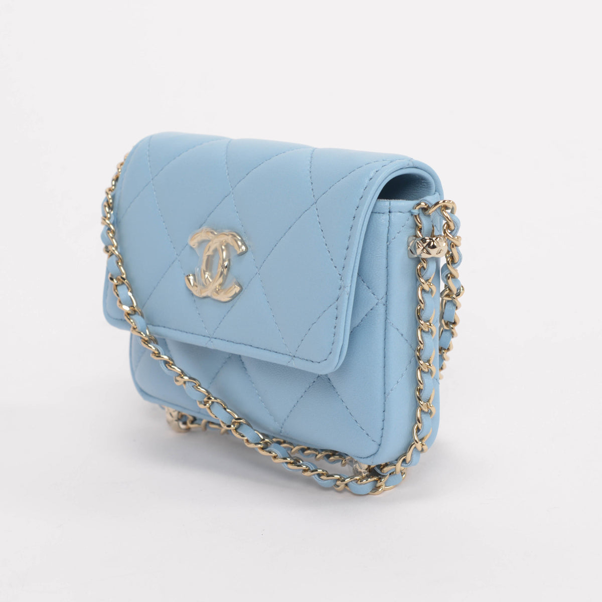 Chanel Light Blue Calfskin Clutch With Chain Wallet