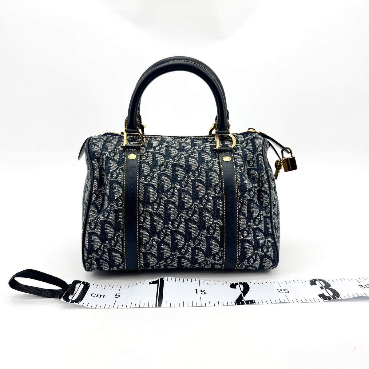 Dior Vintage Blue Diorissimo Canvas Trotter Small Boston Bag