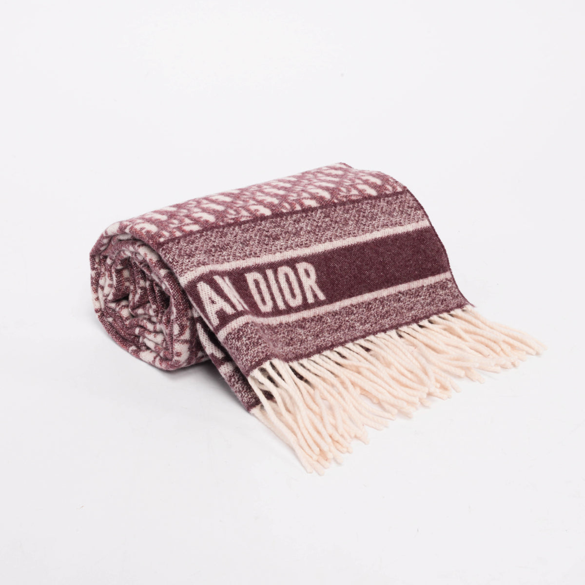 Dior Burgundy Cashmere Oblique Fringed Scarf