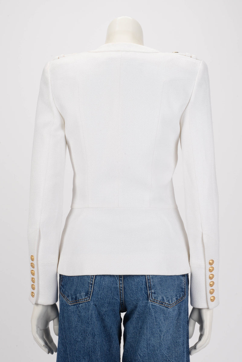 Balmain White Viscose Weave Epaulette Blazer FR 36