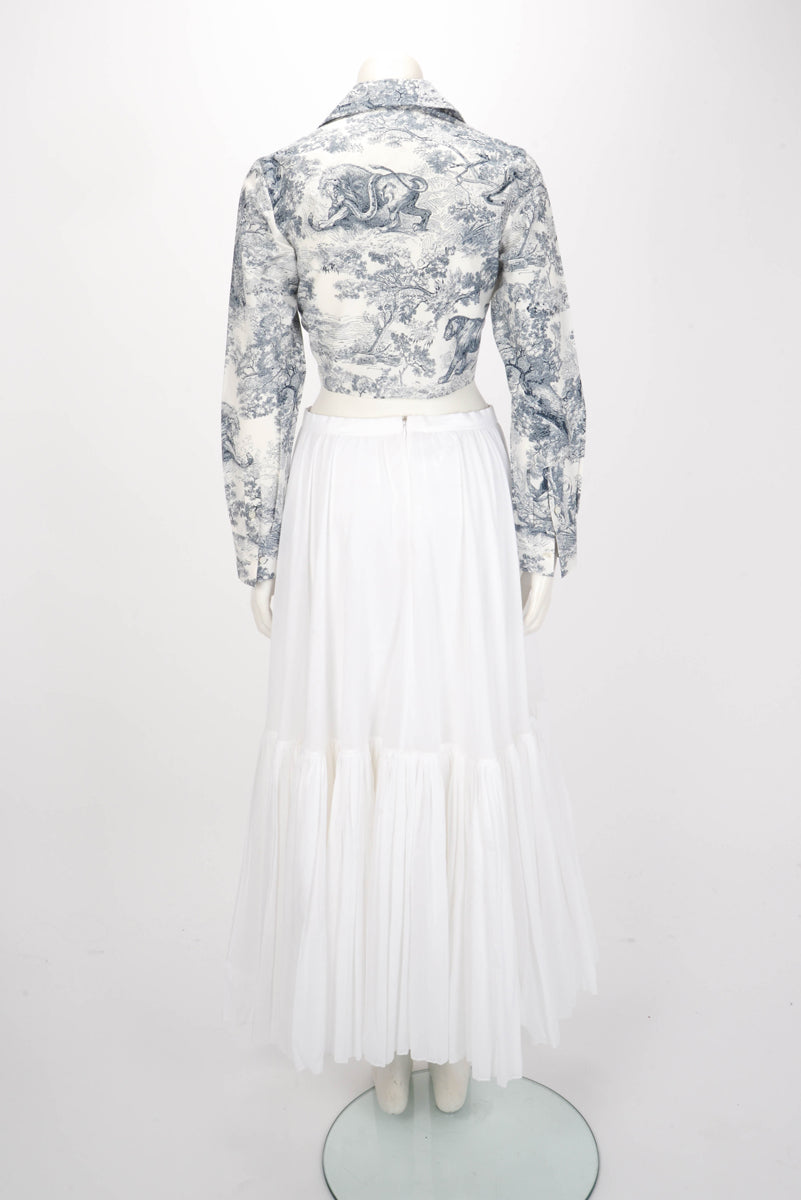 Dior White Cotton Layered Maxi Skirt FR 42