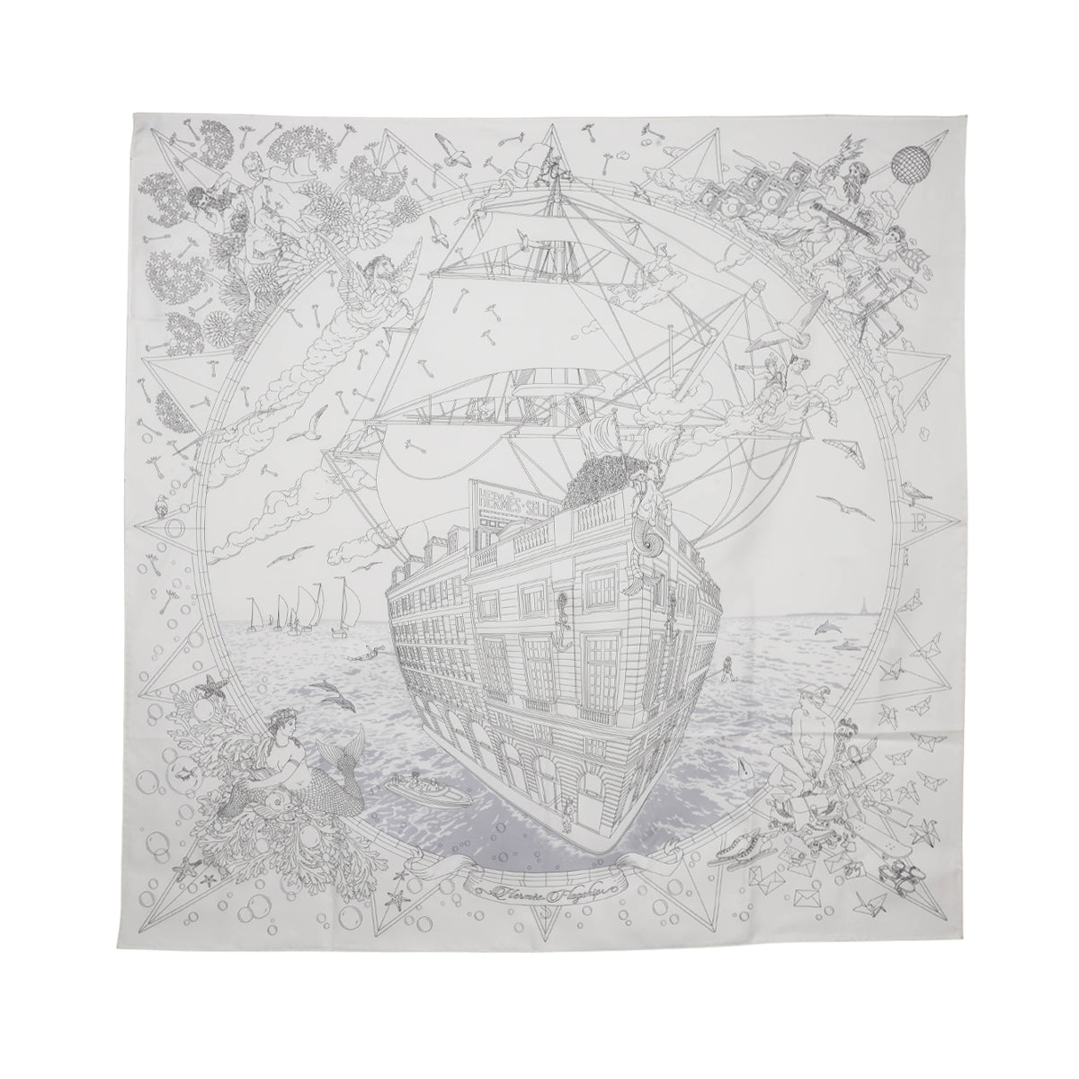 Hermes Blanc Silk Hermes Flagship Scarf