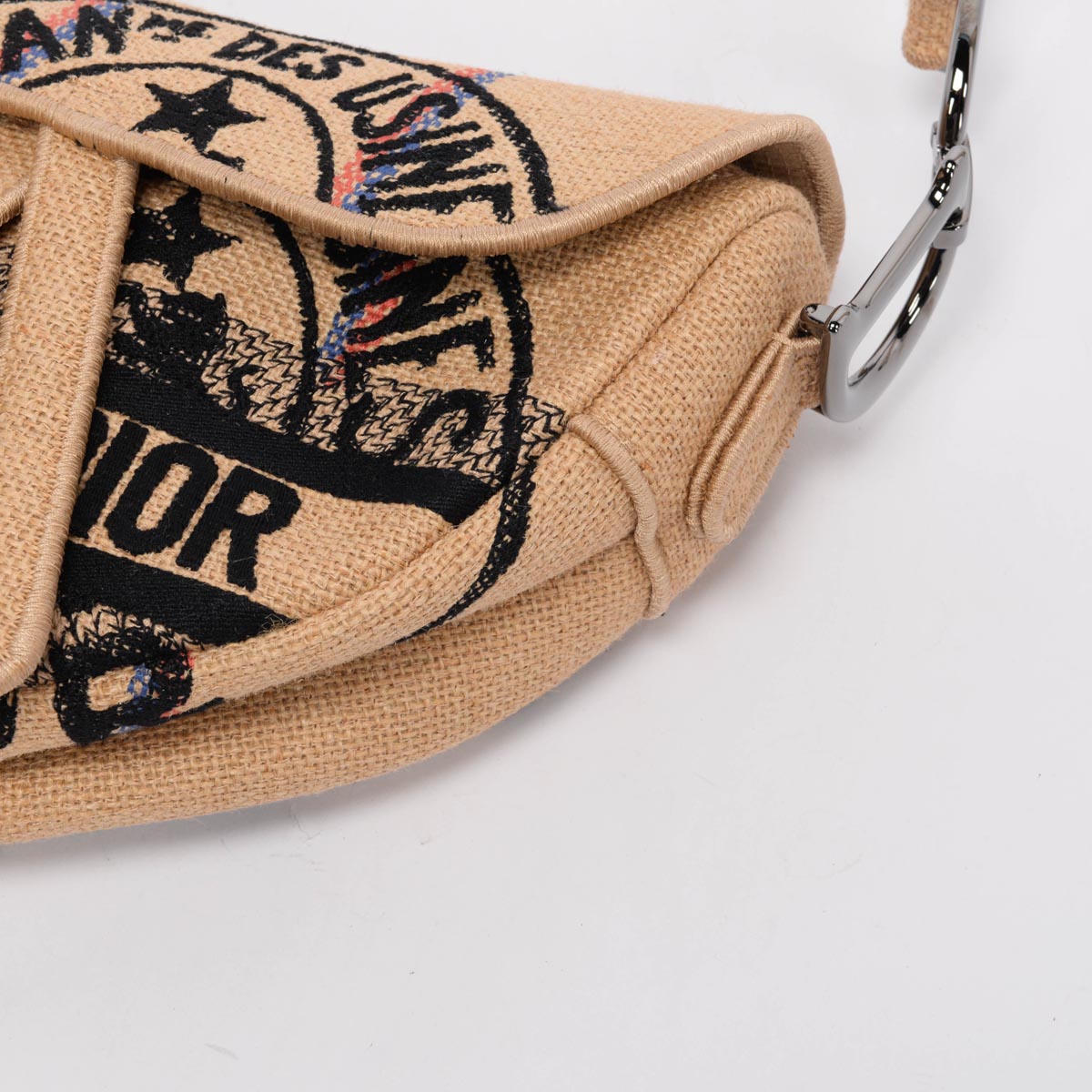 Dior Beige Woven Raffia Embroidered Saddle Bag