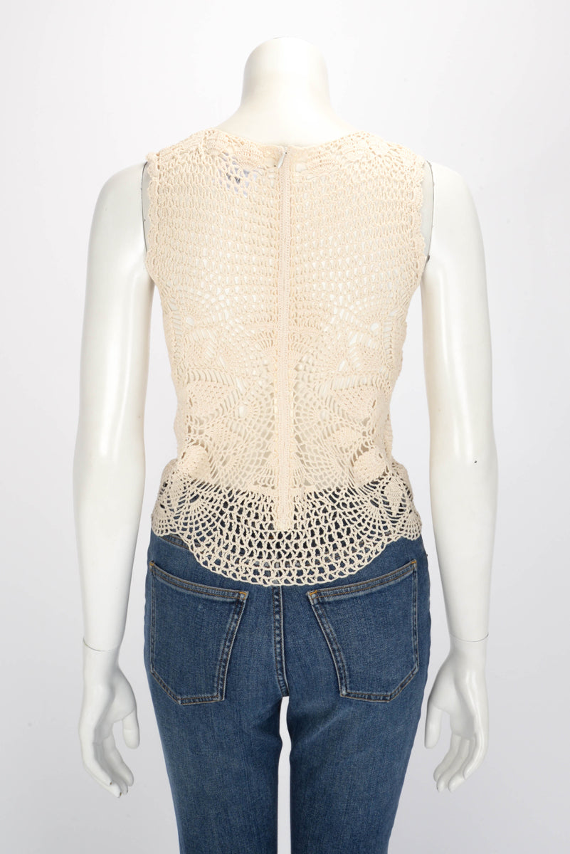 Magda Butrym Cream Cotton Crochet Top EU 36