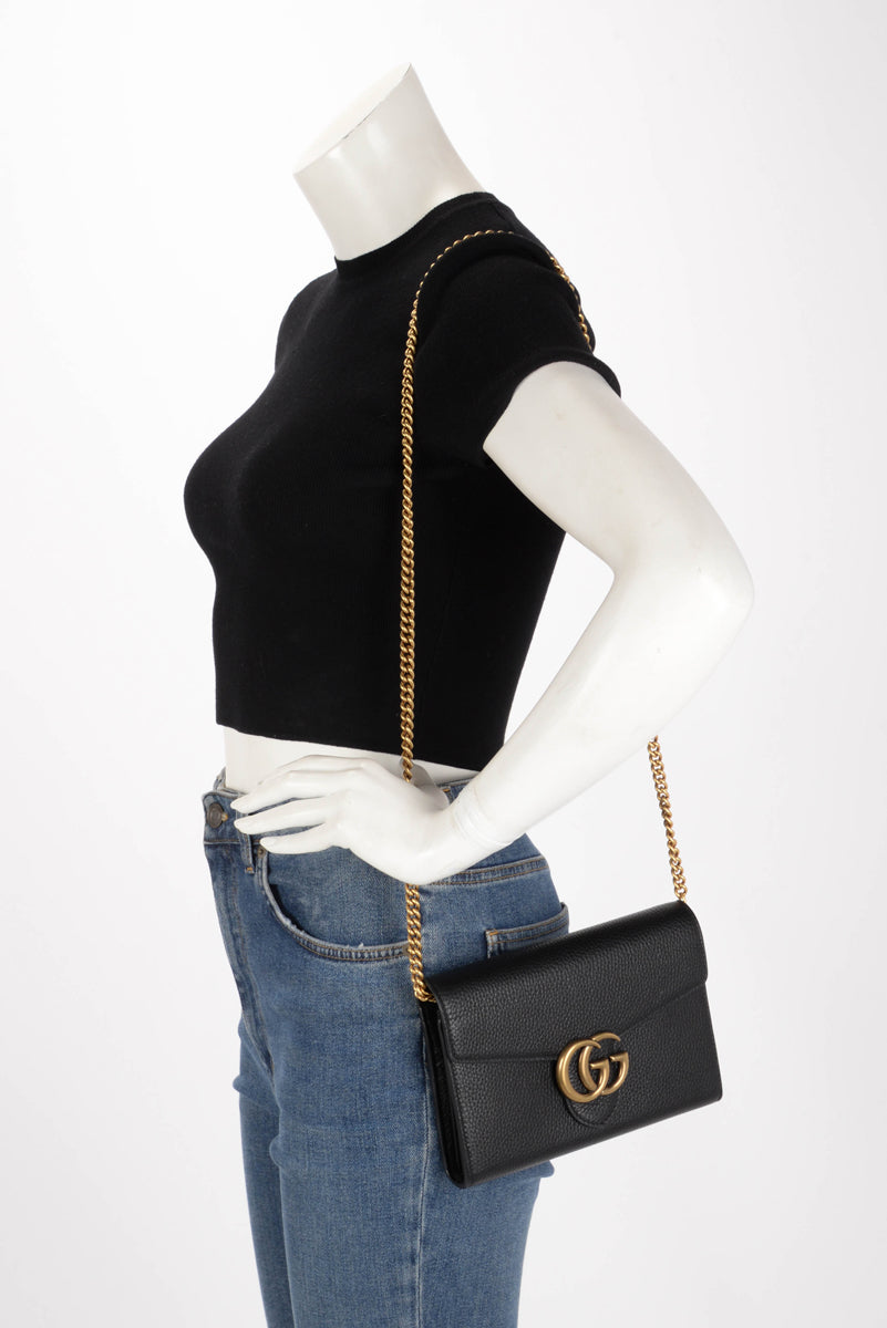 Gucci Black Calfskin GG Marmont Wallet On Chain