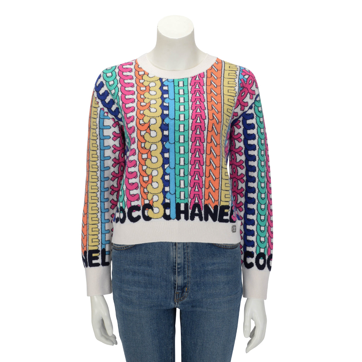 Chanel Multi-Colour Cashmere Logo Intarsia Knit Sweater FR 40