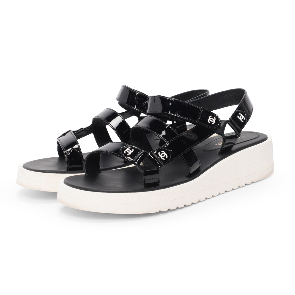 Chanel Black & White Rubber & Patent Dad Sandals 42