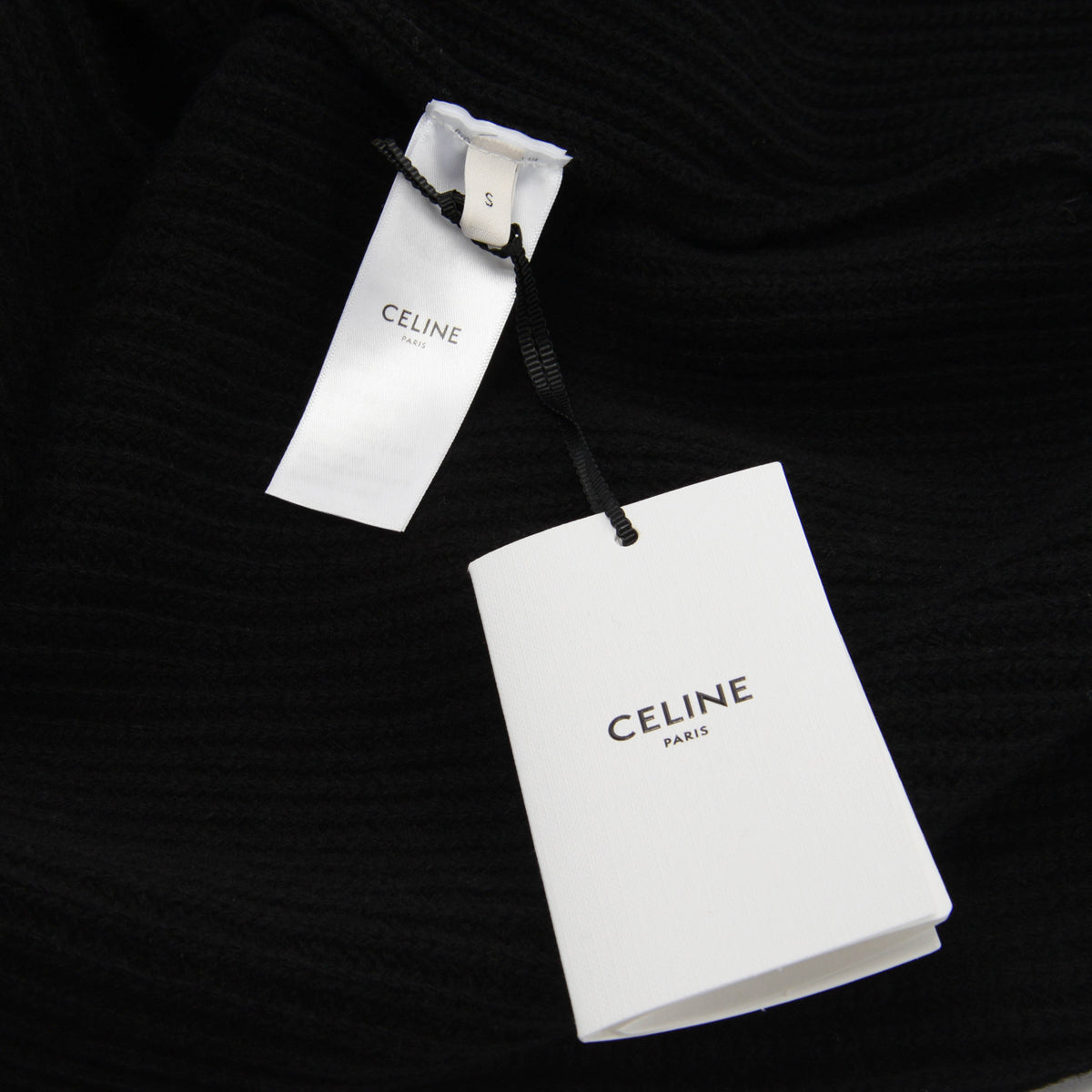 Celine Black Ribbed Wool Hooded Zip Jacket