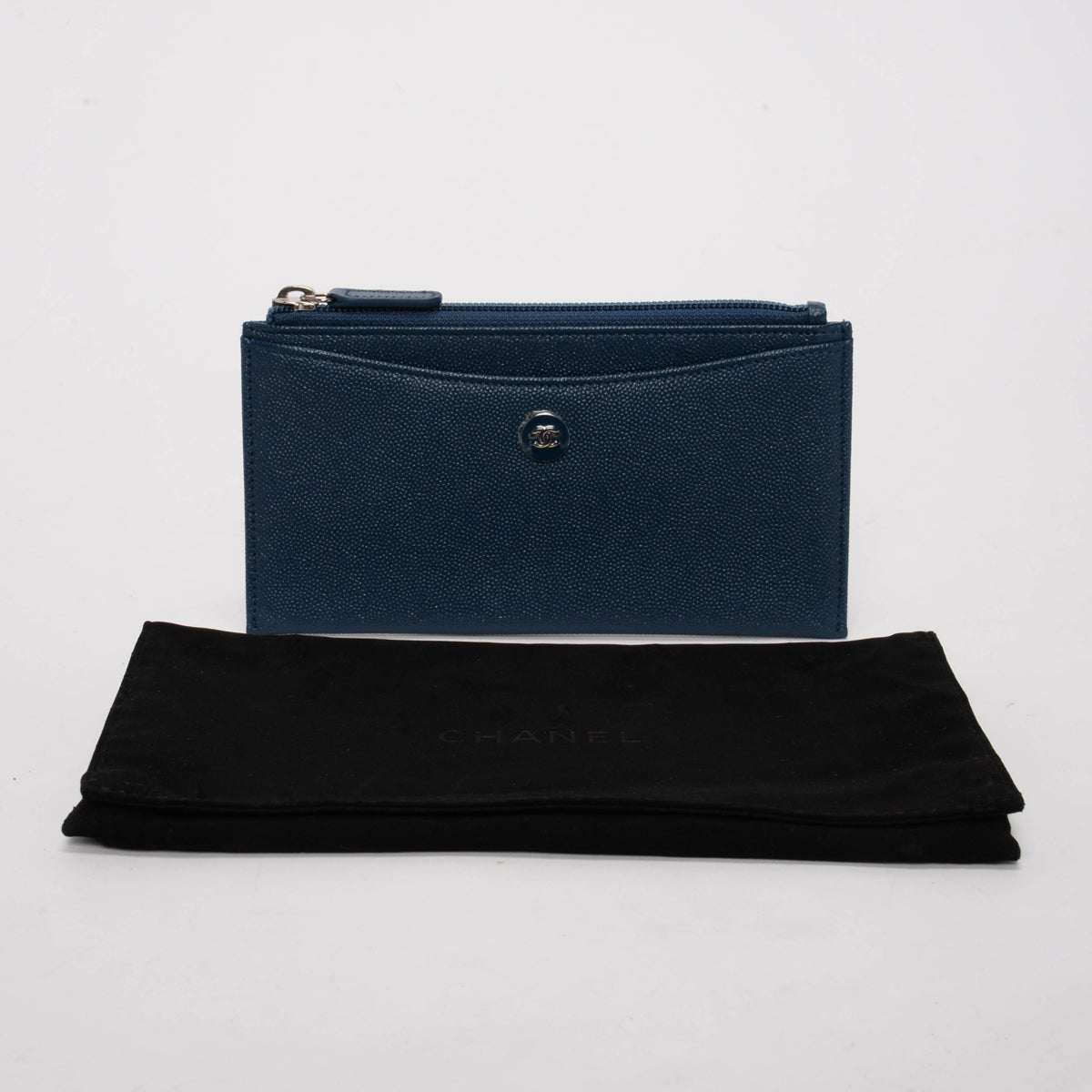 Chanel Teal Quilted Caviar CC Zip Pouch Wallet