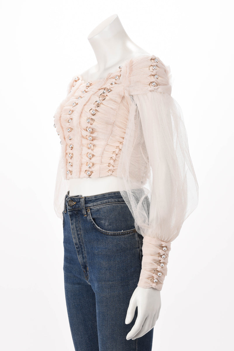 Zimmermann Cream Tulle Rhythmic Chain Pearl Top 0