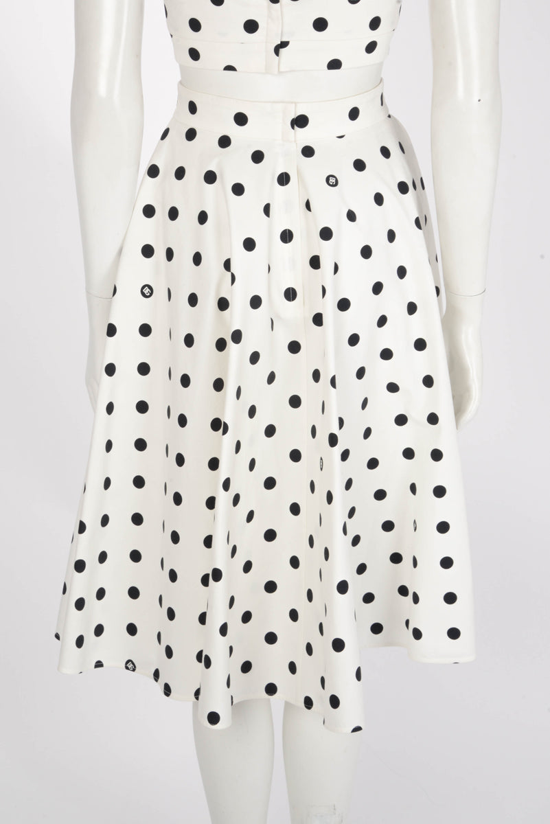 Dolce & Gabbana White Polka Dot Crop Top & Skirt IT 40