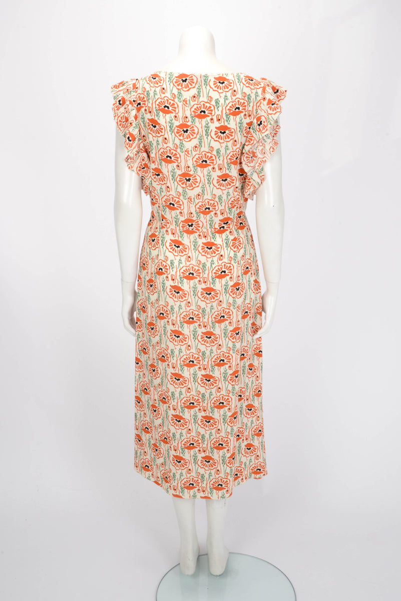 Prada Ivory Crepe Poppy Print Dress IT 44