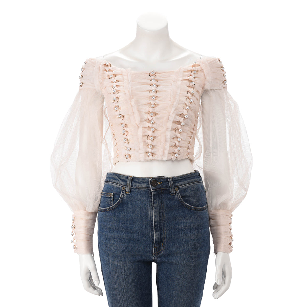 Zimmermann Cream Tulle Rhythmic Chain Pearl Top 0