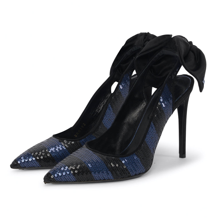 Louis Vuitton Blue & Black Sequined Bow Trim Pumps 37