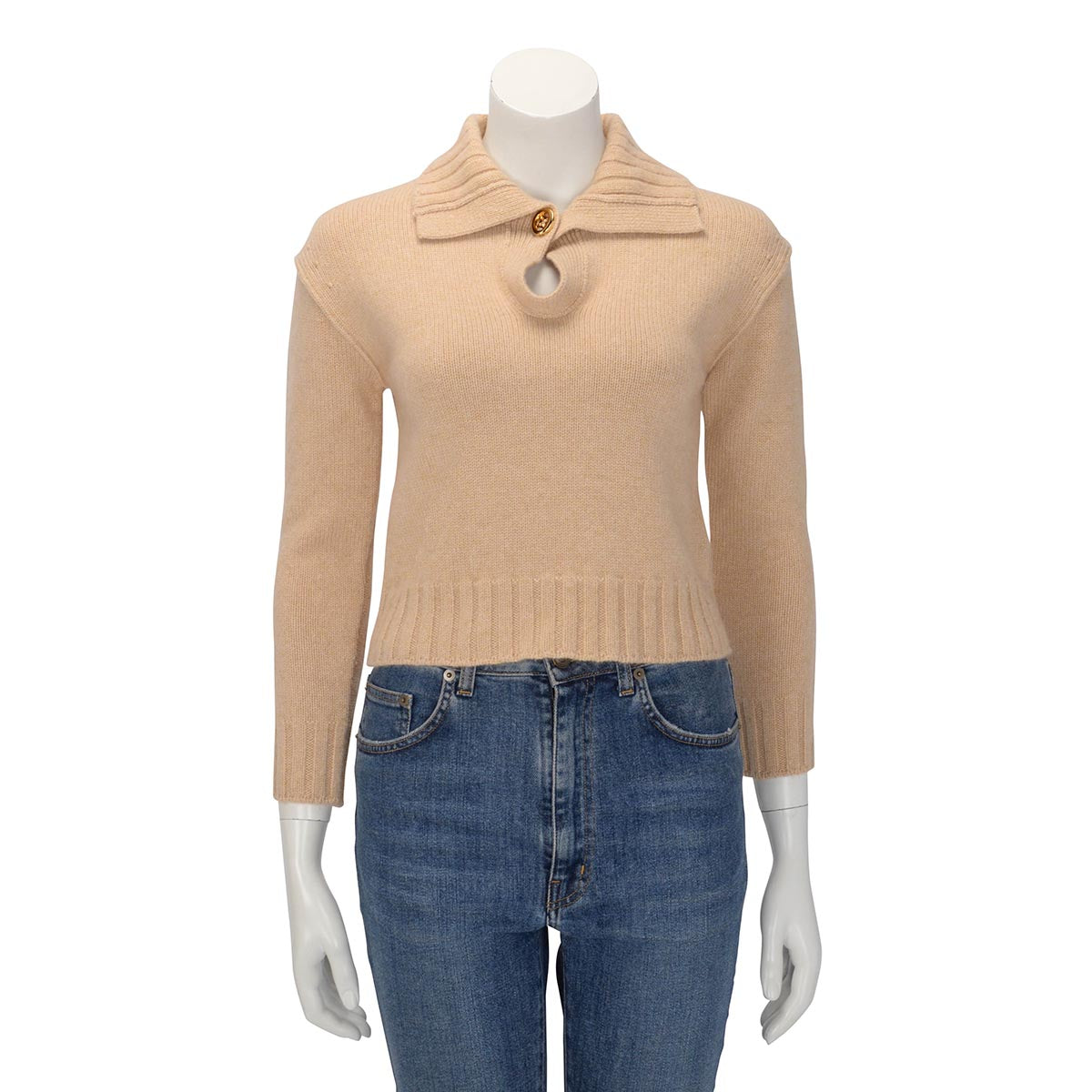 Louis Vuitton Beige Cashmere Monogram Button Sweater XS