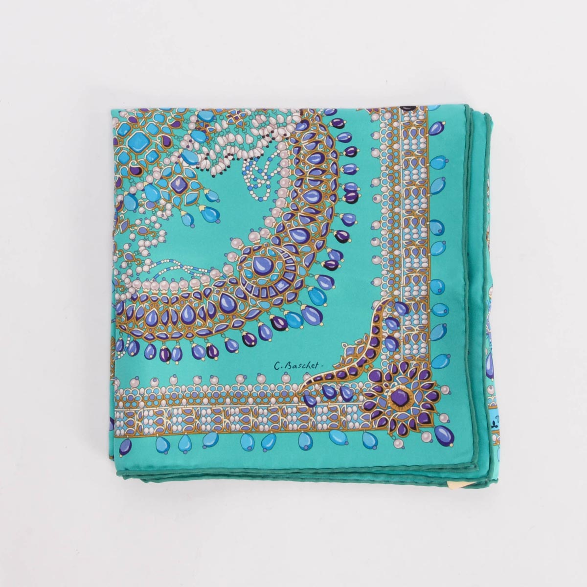 Hermes Turquoise Silk Parures des Maharajas Scarf