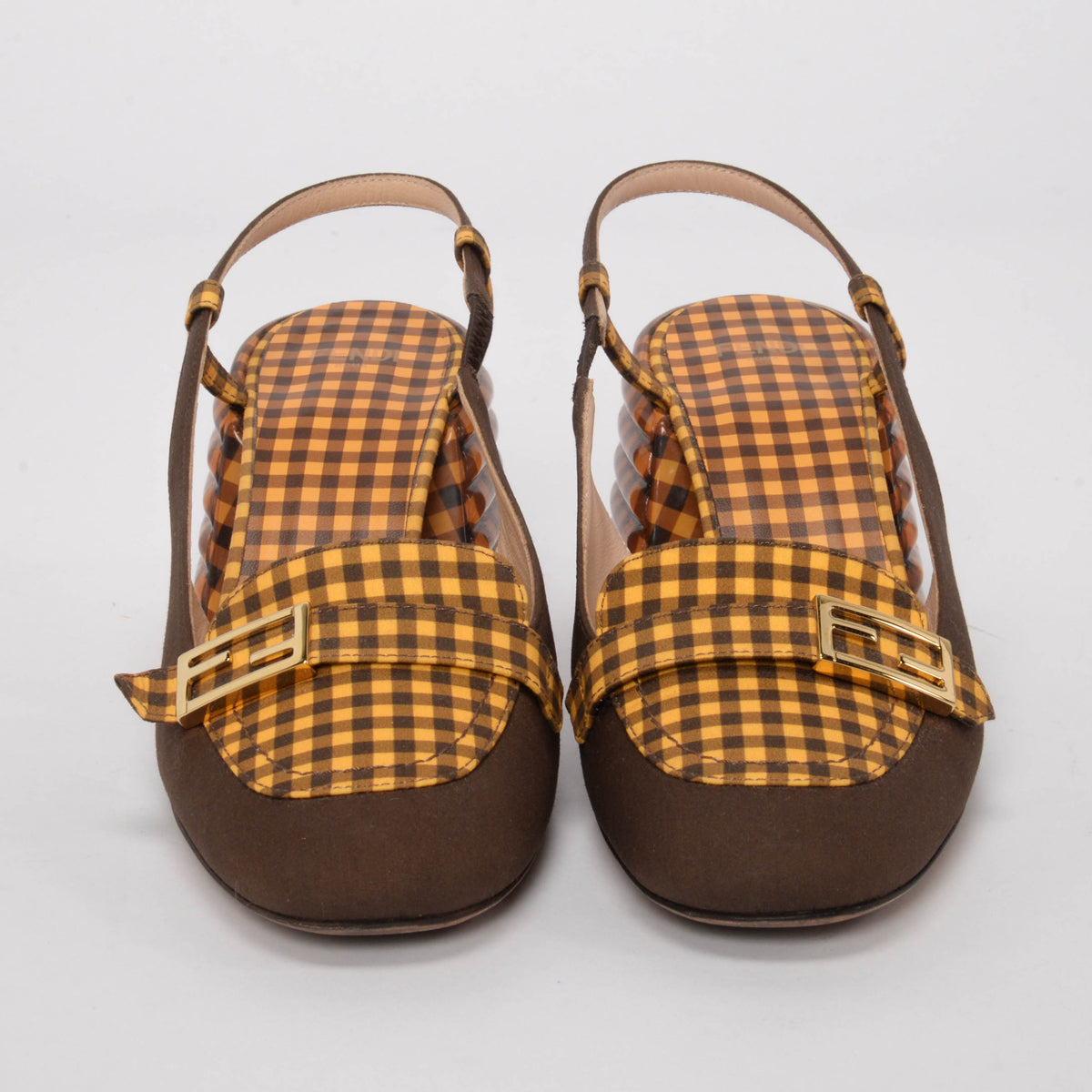 Fendi Brown & Yellow Check Promenade Slingback Loafers 36
