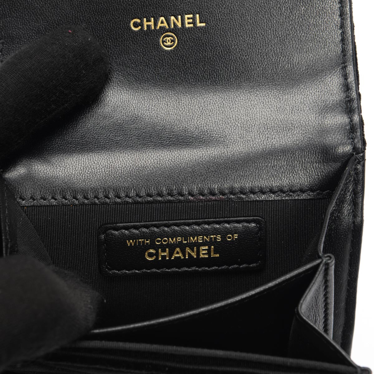 Chanel Black Quilted Velvet CC Flap Card Holder