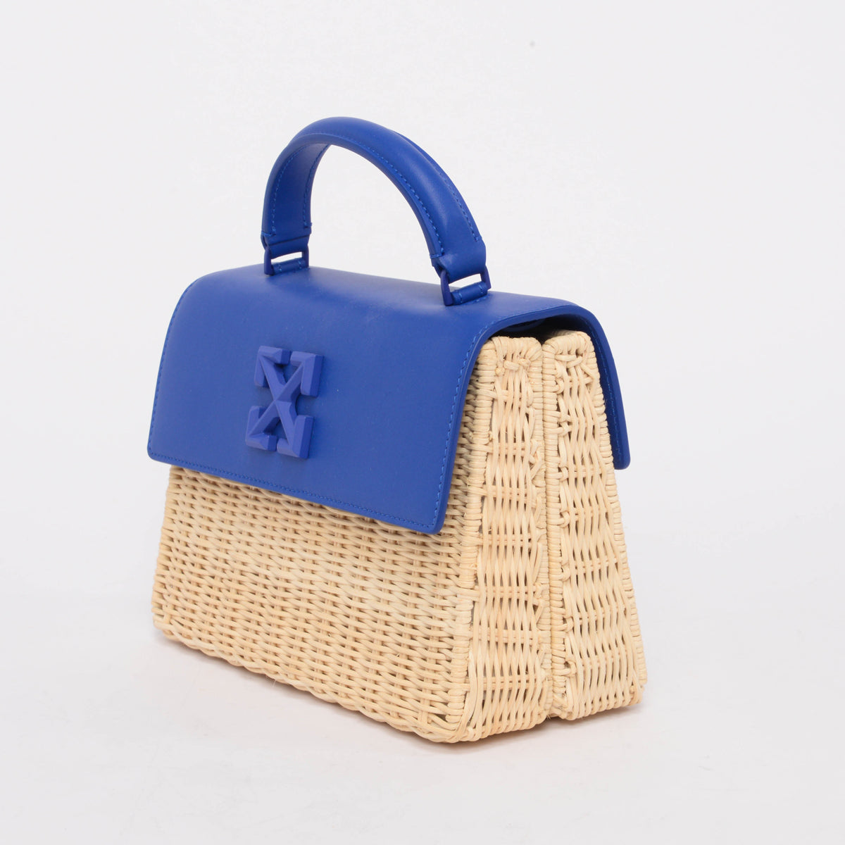 Off-White Royal Blue Leather & Wicker Jitney 1.4 Bag