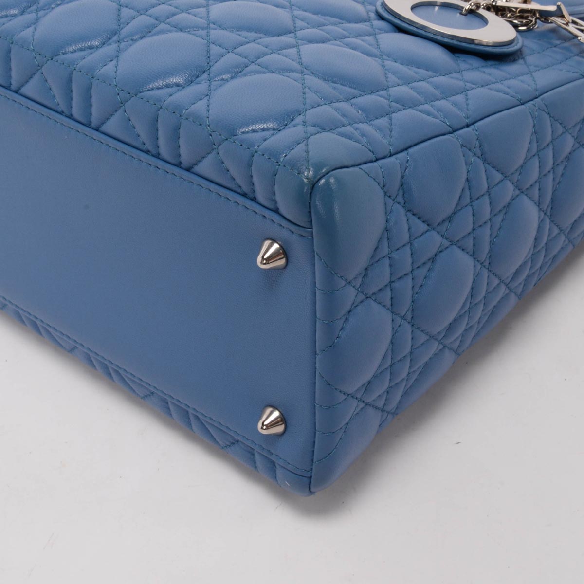 Dior Blue Lambskin Cannage Medium Lady Dior