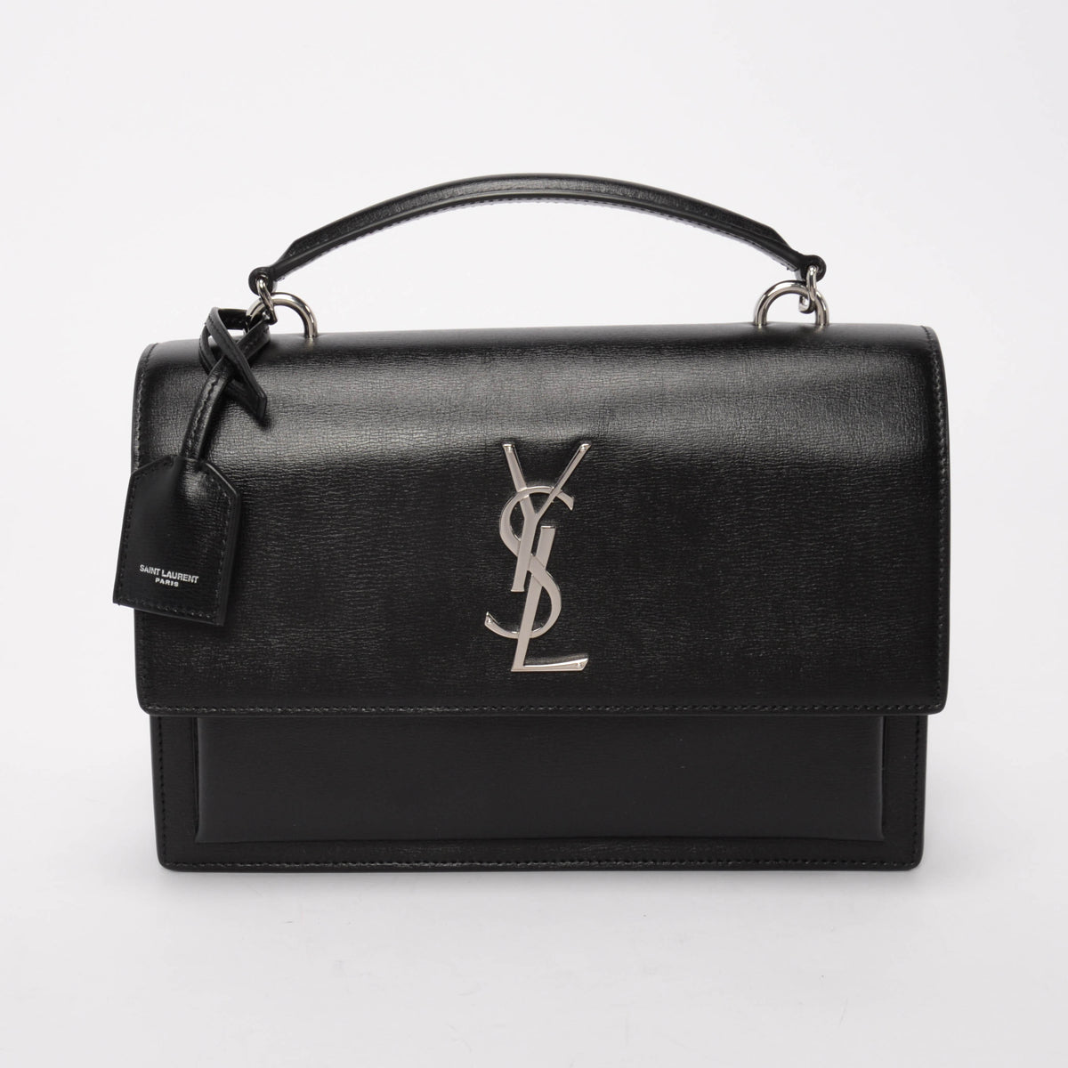Saint Laurent Black Calfskin Medium Sunset Top Handle Bag