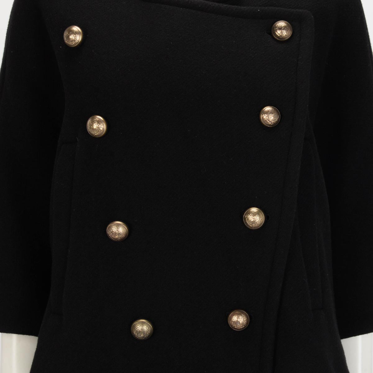 Chloe Black Wool Melton Military Pea Coat FR 44