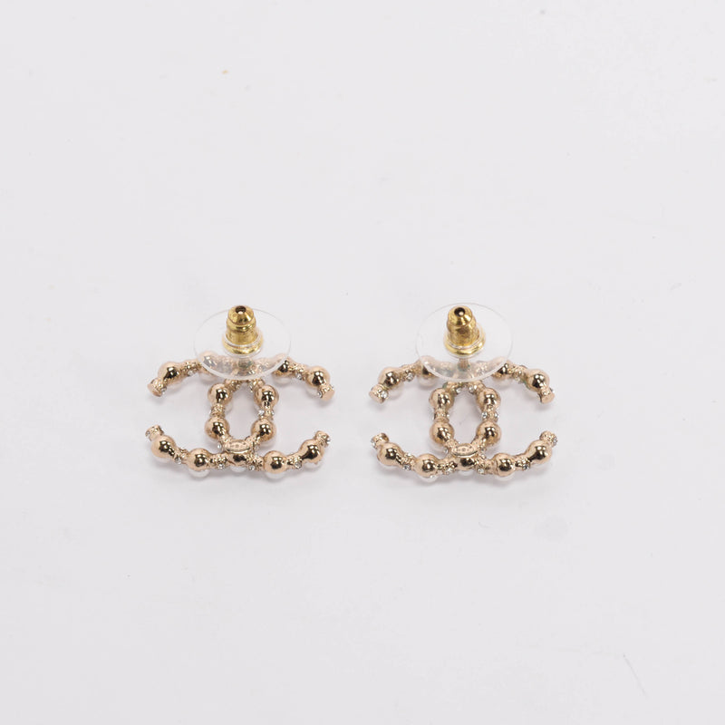 Chanel Light Gold Pearl & Crystal CC Earrings - Blue Spinach