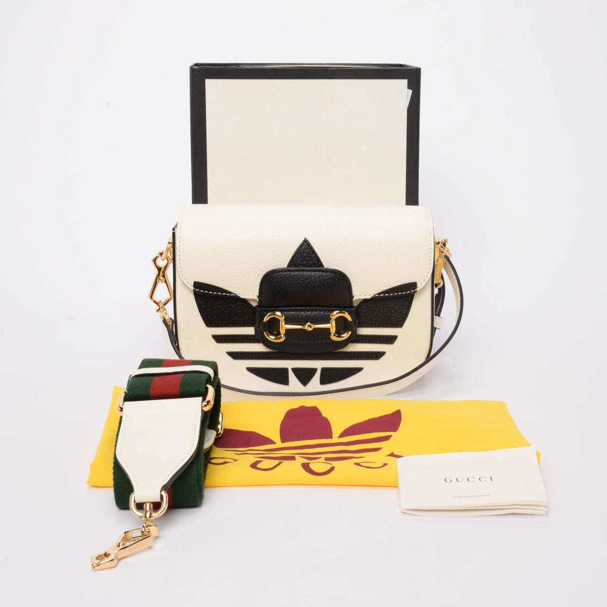 Gucci x Adidas White Textured Dollar Calfskin Horsebit 1955 Mini Bag